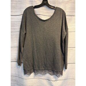 Joie Hilano Gray Lace Trim Long Sleeve Sweater Size S